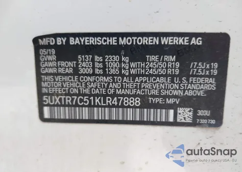 2019 BMW X3 Sdrive30I from USA, damaged, VIN 5UXTR7C51KLR47888